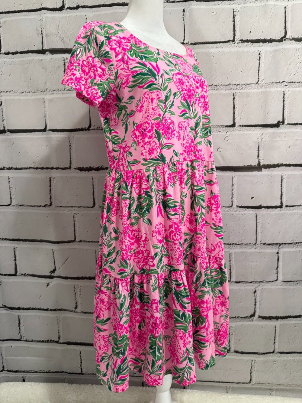 NWT Lilly Pulitzer Geanna Floral Tiered Cotton Dress Pink Green Size M - Picture 3 of 14